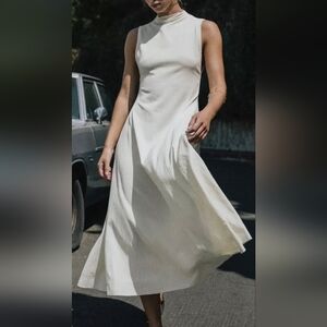 Zara Size S Long dress with a round neck .nwt .Ecru